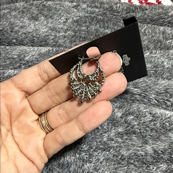 Simply Vera Vera Wang Black and Silver Hoop Earrings - Picture 2 of 2